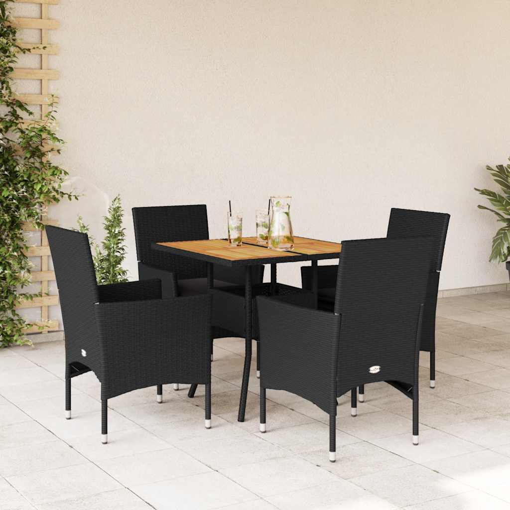 JUNG Vida 5-tlg. Garten-Essgruppe mit Kissen Schwarz Poly Rattan Akazie