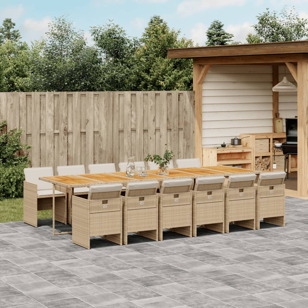 JUNG Vida 13-tlg. Garten-Essgruppe mit Kissen Beige Poly Rattan