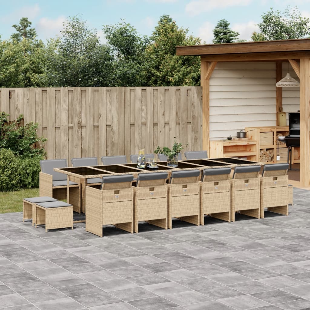 JUNG Vida 17-tlg. Garten-Essgruppe mit Kissen Beigemischung Poly Rattan