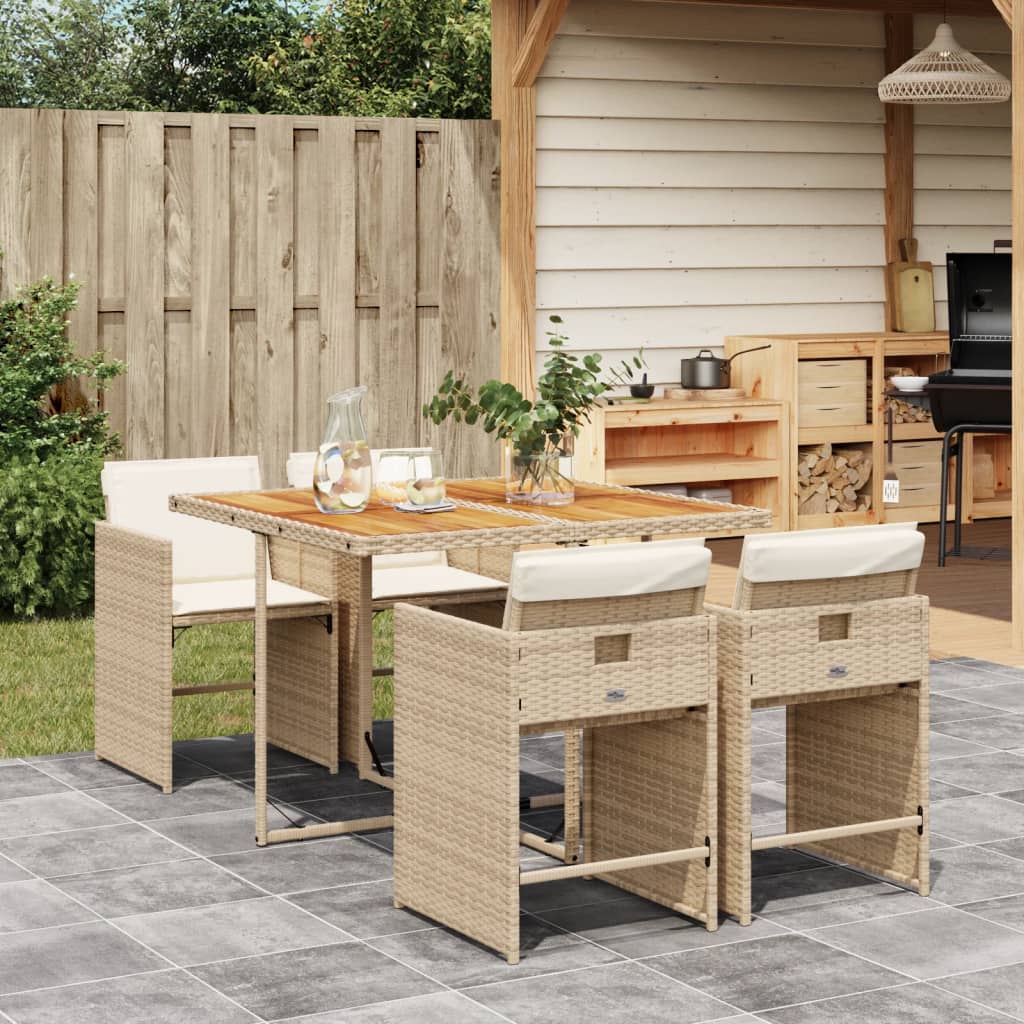 JUNG Vida 5-tlg. Garten-Essgruppe mit Kissen Beige Poly Rattan