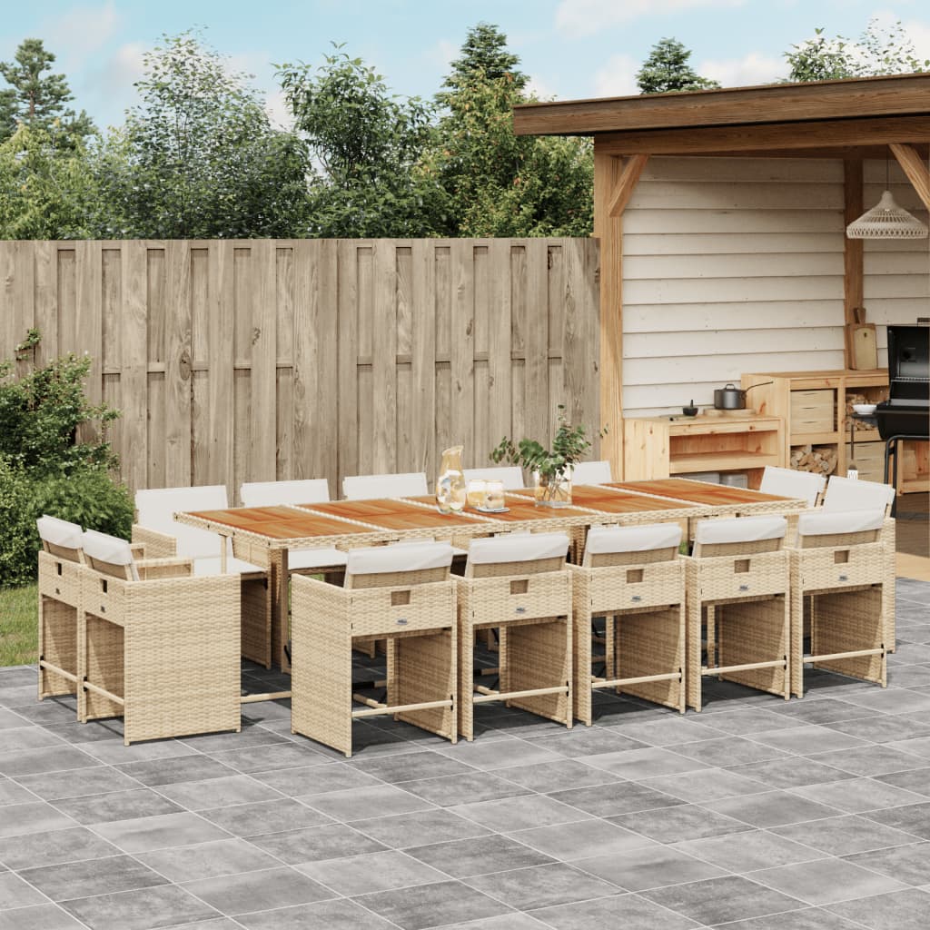JUNG Vida 15-tlg. Garten-Essgruppe mit Kissen Beige Poly Rattan