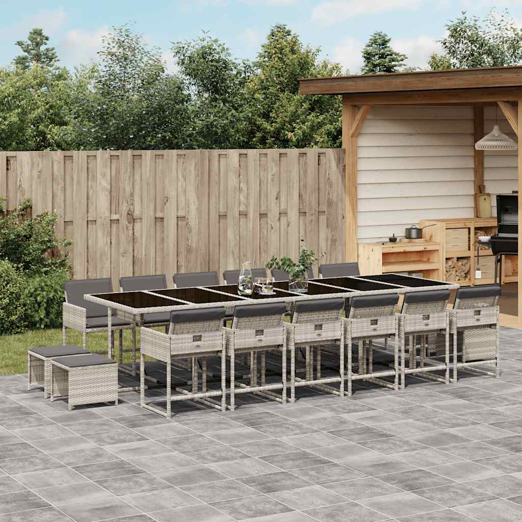 JUNG Vida 17-tlg. Garten-Essgruppe mit Kissen Hellgrau Poly Rattan
