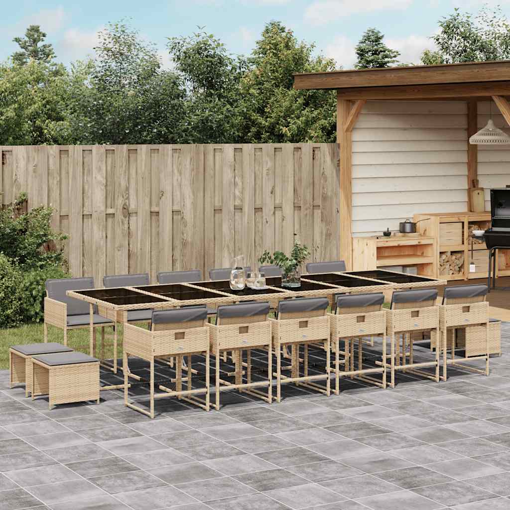 JUNG Vida 17-tlg. Garten-Essgruppe mit Kissen Beigemischung Poly Rattan