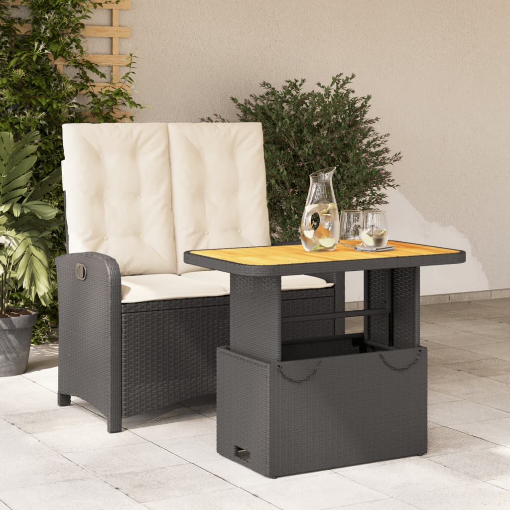 JUNG Vida 2-tlg. Garten-Essgruppe mit Kissen Schwarz Poly Rattan