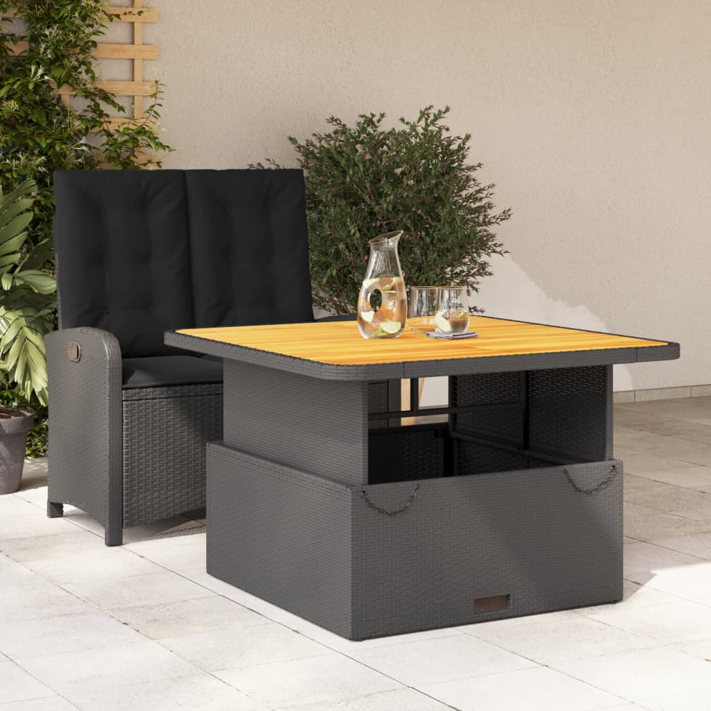 JUNG Vida 2-tlg. Garten-Essgruppe mit Kissen Schwarz Poly Rattan