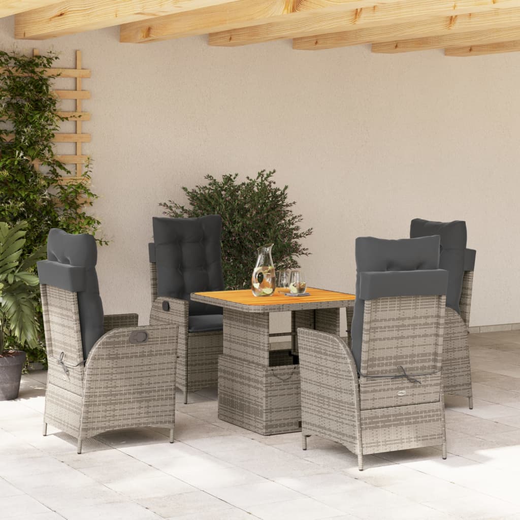 JUNG Vida 5-tlg. Garten-Essgruppe mit Kissen Grau Poly Rattan