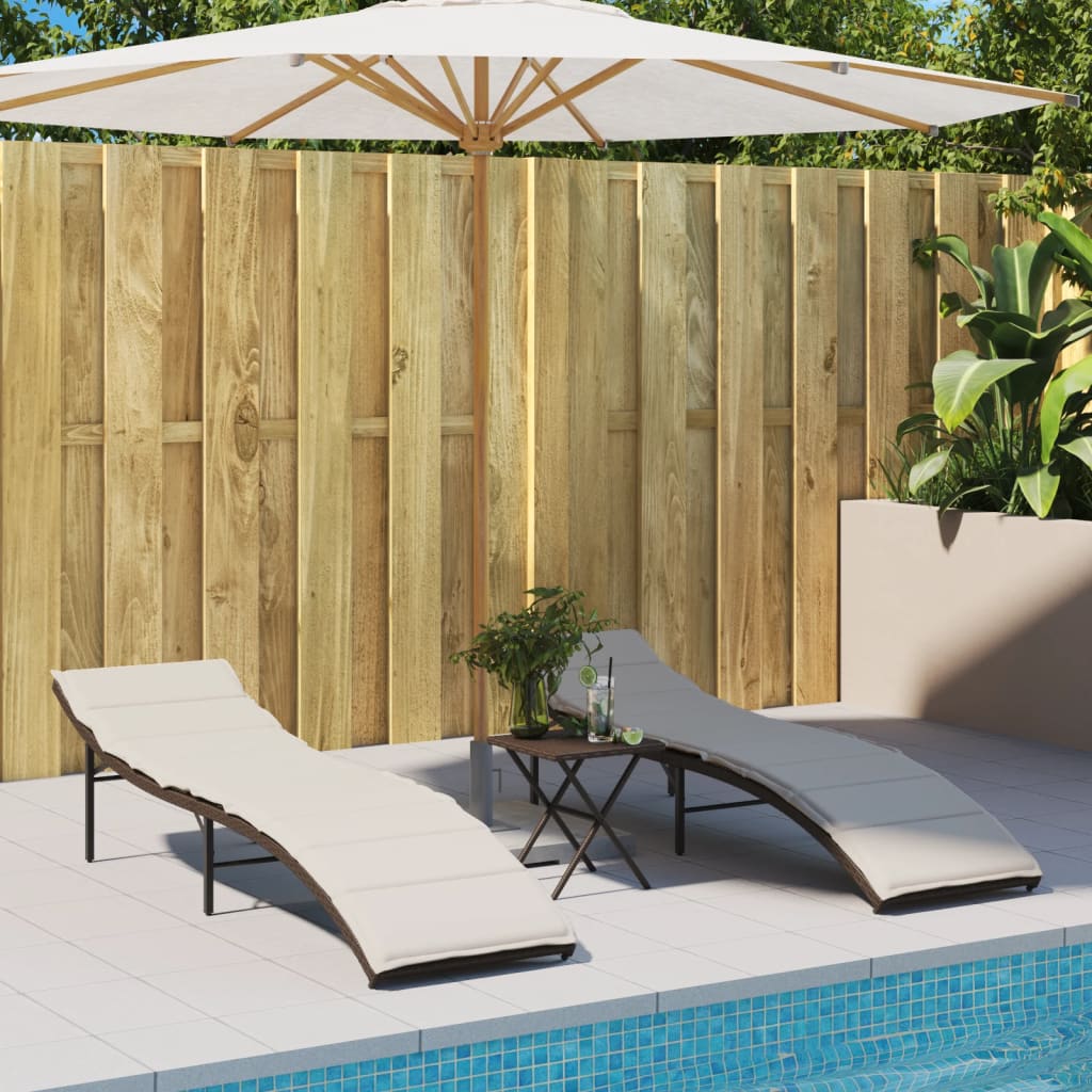 JUNG Vida Sonnenliegen 2 Stk. mit Auflagen Braun Poly Rattan