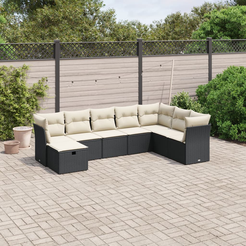 JUNG Vida 8-tlg. Garten-Sofagarnitur mit Kissen Schwarz Poly Rattan