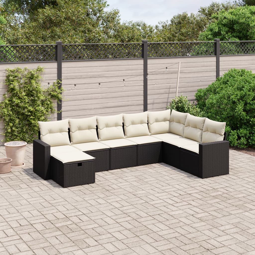 JUNG Vida 8-tlg. Garten-Sofagarnitur mit Kissen Schwarz Poly Rattan