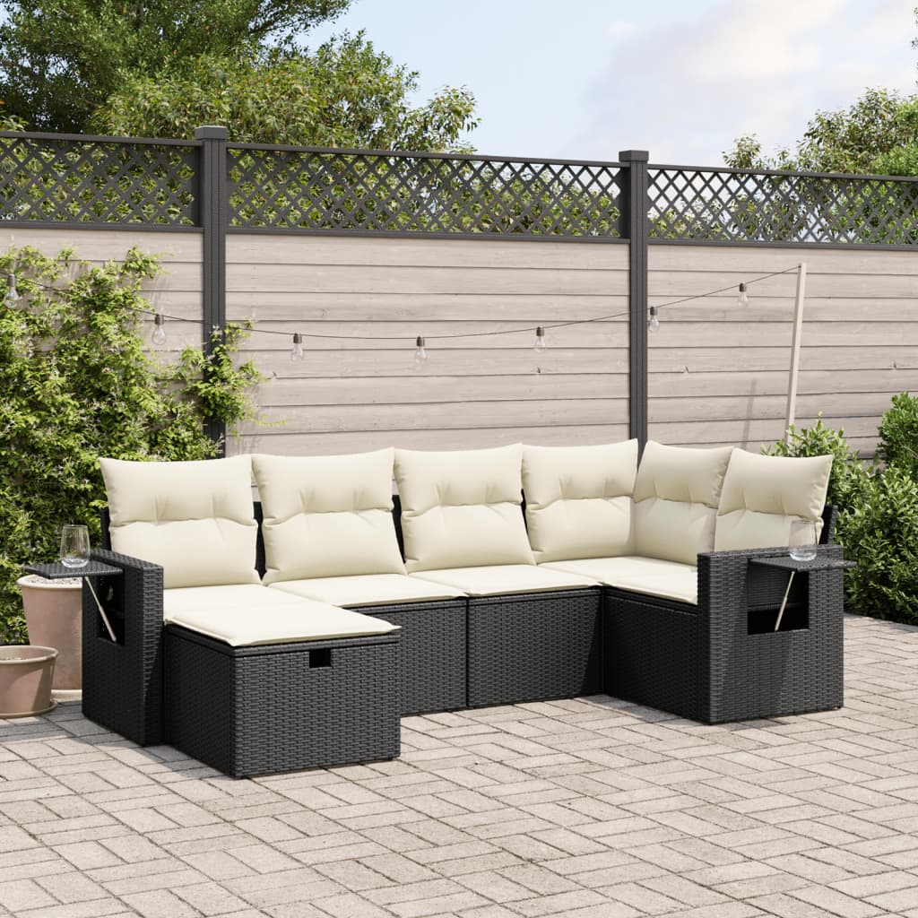 JUNG Vida 6-tlg. Garten-Sofagarnitur mit Kissen Schwarz Poly Rattan