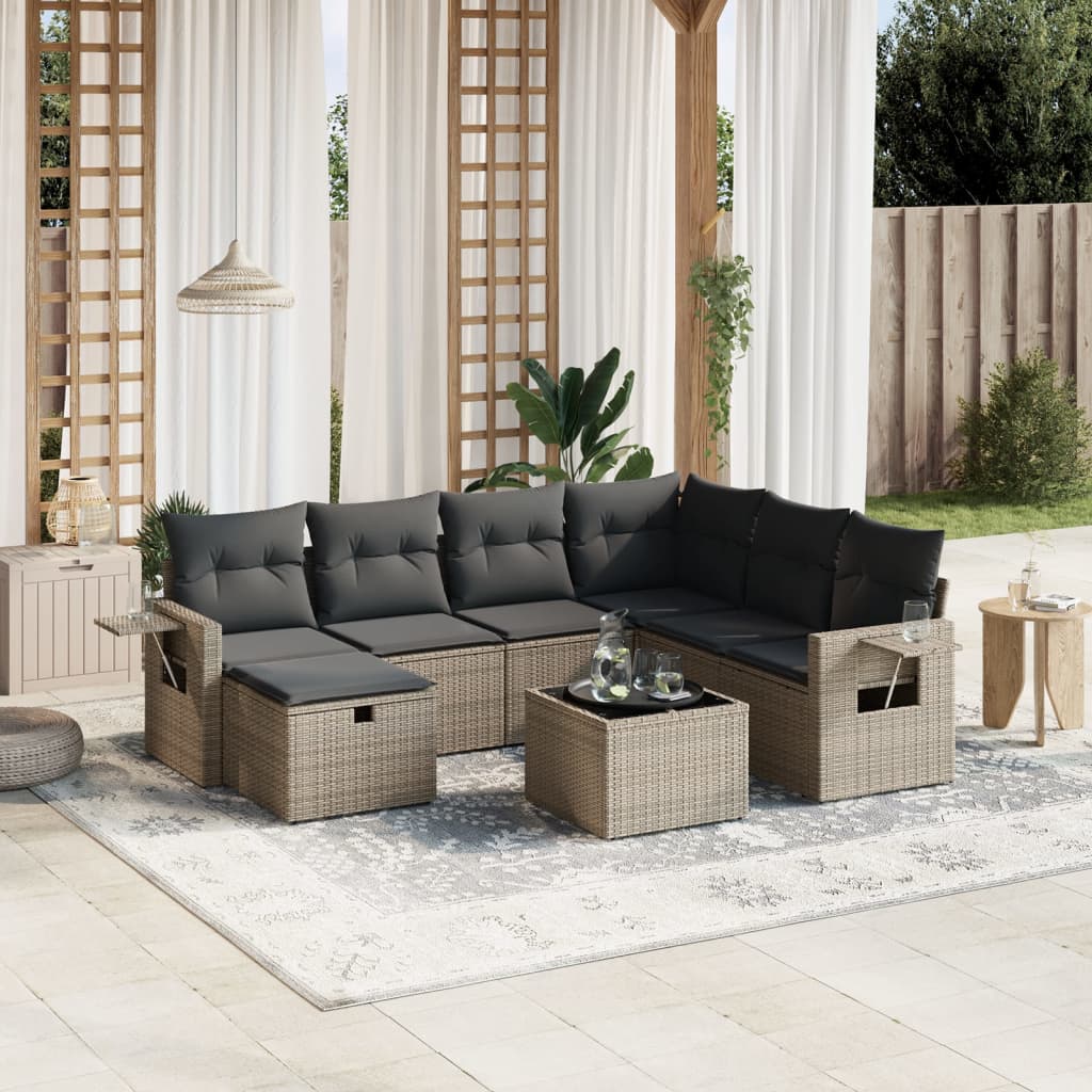 JUNG Vida 8-tlg. Garten-Sofagarnitur mit Kissen Grau Poly Rattan
