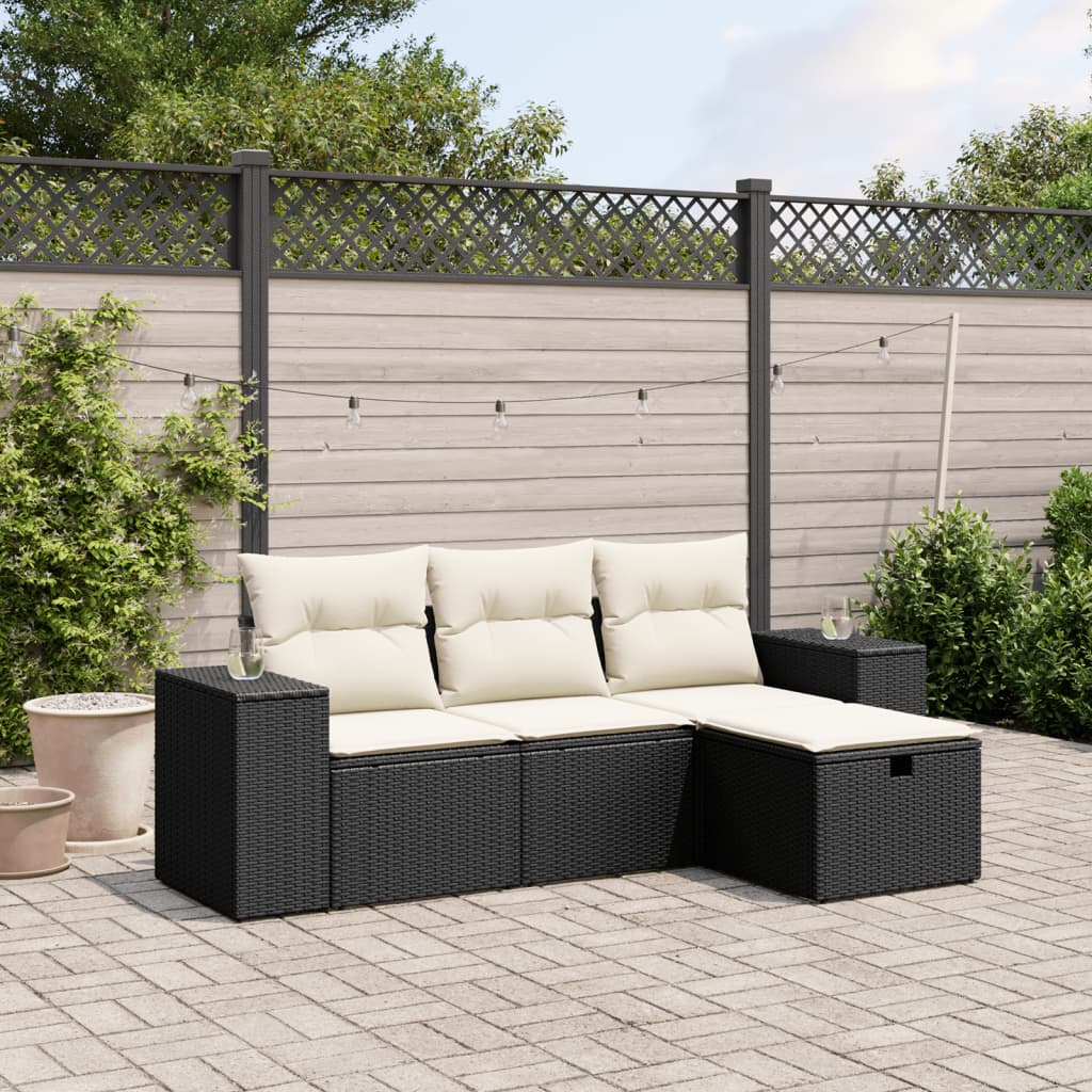 JUNG Vida 4-tlg. Garten-Sofagarnitur mit Kissen Schwarz Poly Rattan