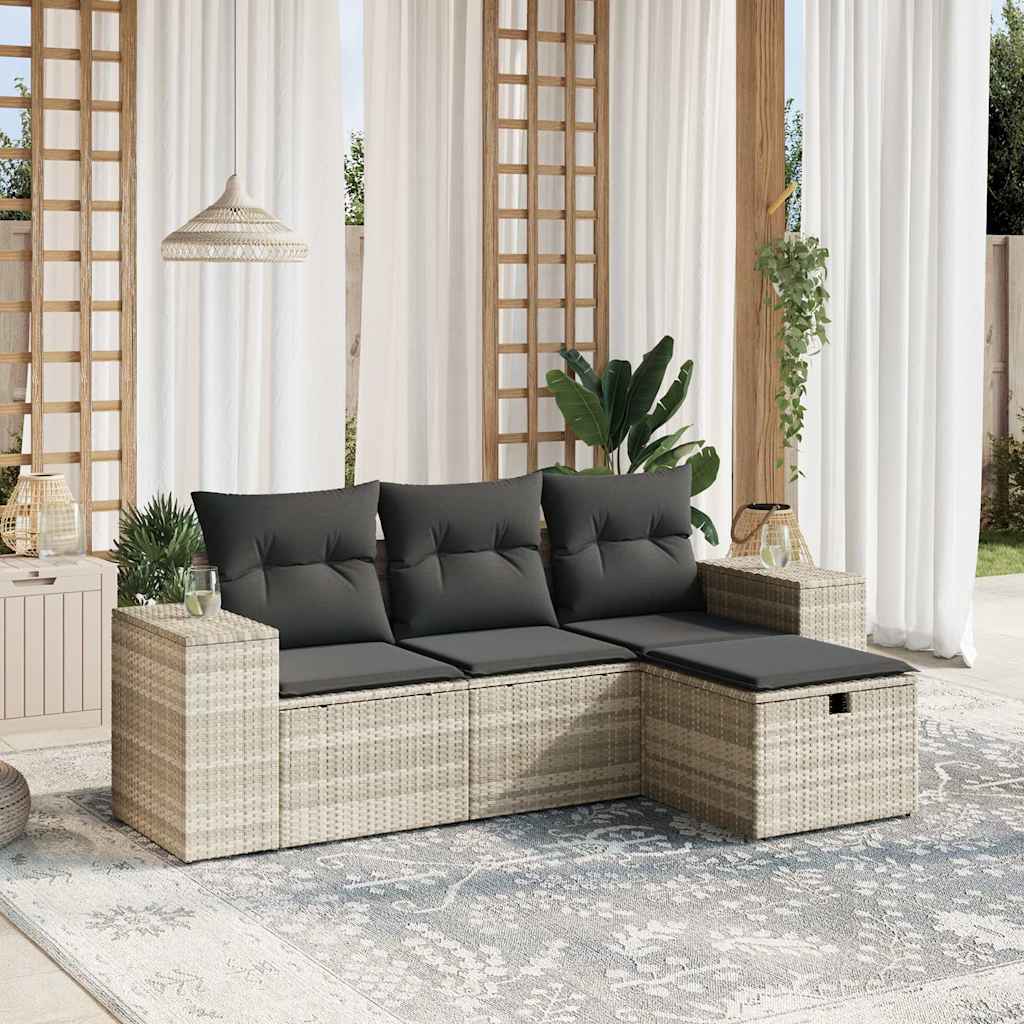 JUNG Vida 4-tlg. Garten-Sofagarnitur mit Kissen Hellgrau Poly Rattan