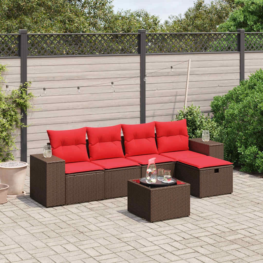 JUNG Vida 6-teiliges Gartensofa-Set mit Kissen, braun, Polyrattan