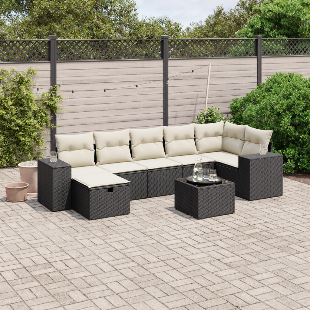 JUNG Vida 8-tlg. Garten-Sofagarnitur mit Kissen Schwarz Poly Rattan