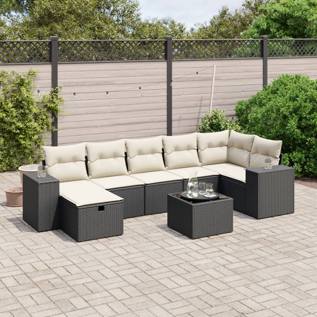 JUNG Vida 8-tlg. Garten-Sofagarnitur mit Kissen Schwarz Poly Rattan