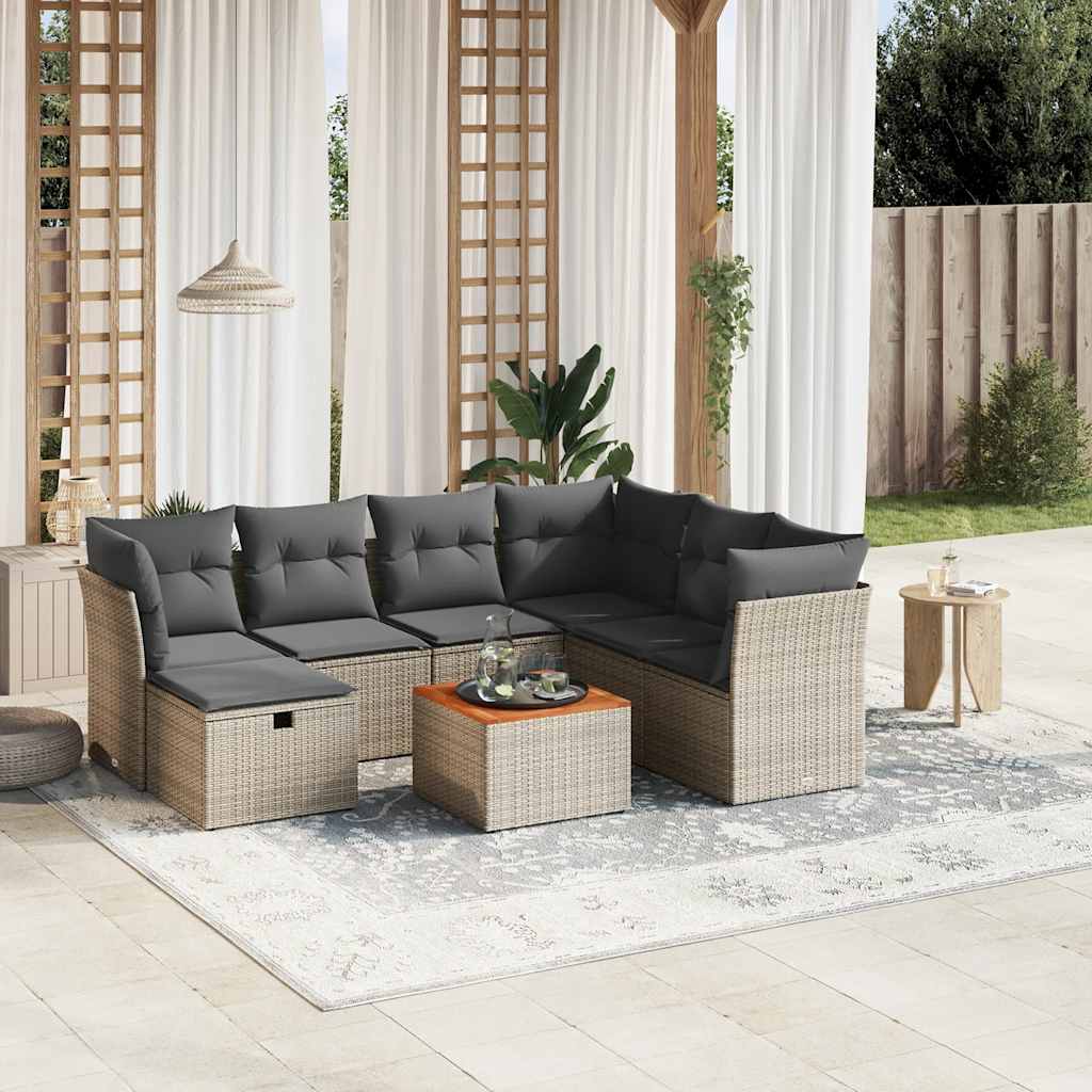 JUNG Vida 8-tlg. Garten-Sofagarnitur mit Kissen Grau Poly Rattan