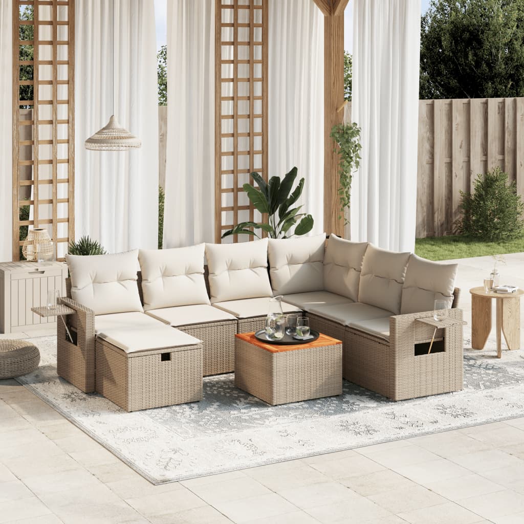 JUNG Vida 8-tlg. Garten-Sofagarnitur mit Kissen Beige Poly Rattan