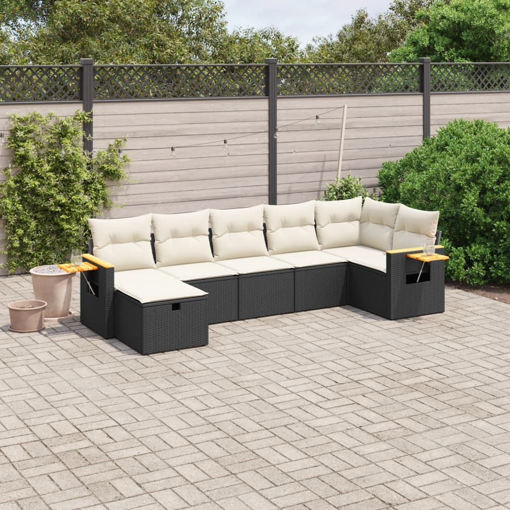 JUNG Vida 7-tlg. Garten-Sofagarnitur mit Kissen Schwarz Poly Rattan