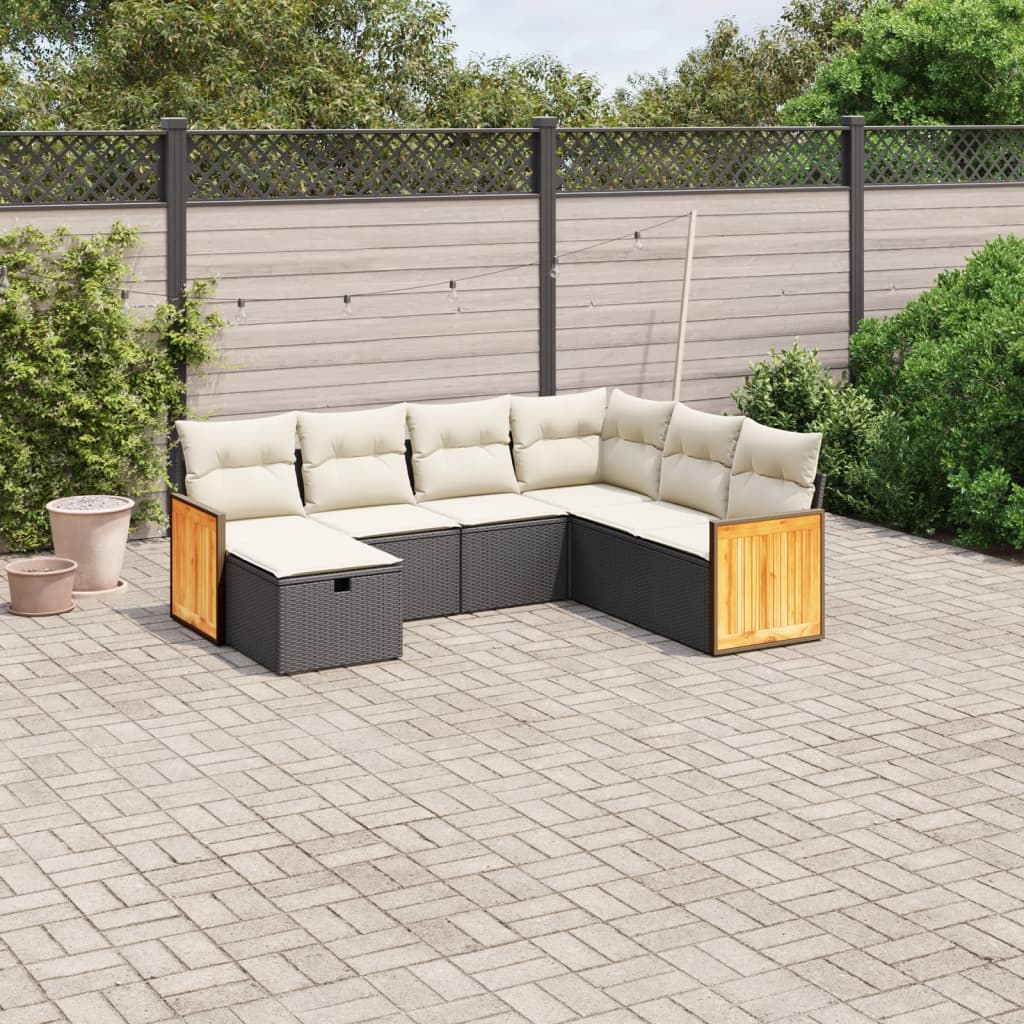 JUNG Vida 7-tlg. Garten-Sofagarnitur mit Kissen Schwarz Poly Rattan