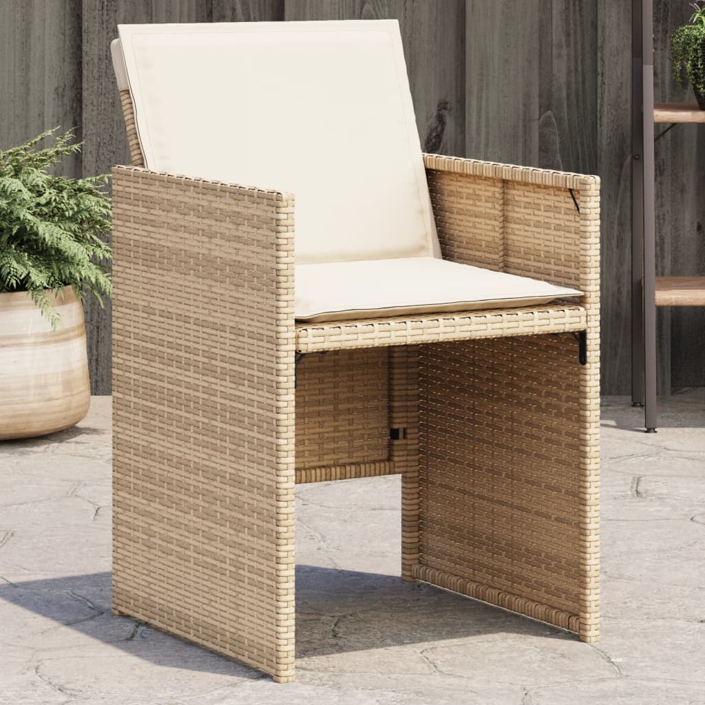 JUNG Vida Gartenstühle mit Kissen 4 Stk. Beige Poly Rattan