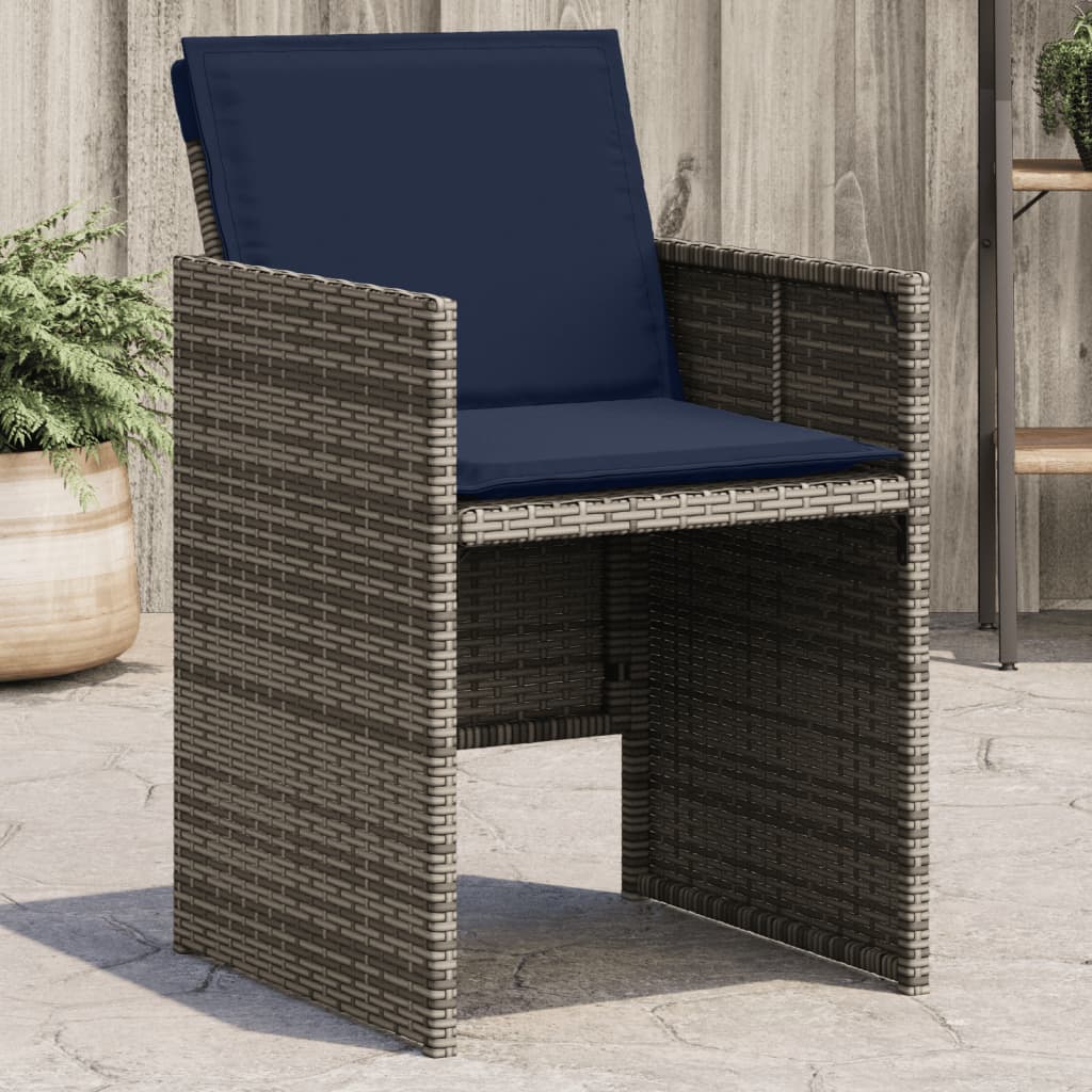 JUNG Vida Gartenstühle mit Kissen 4 Stk. Grau Poly Rattan