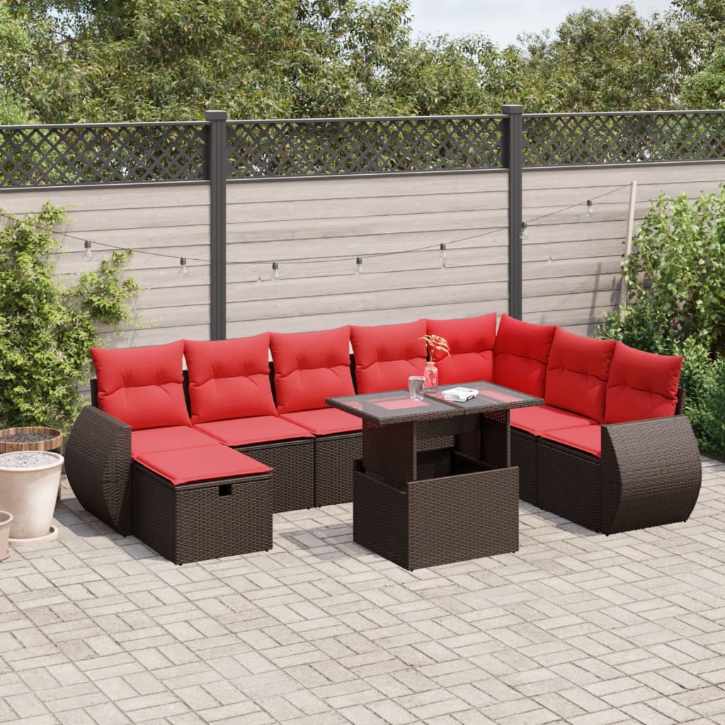 JUNG Vida 9-teiliges Gartensofa-Set mit Kissen, braun, Polyrattan