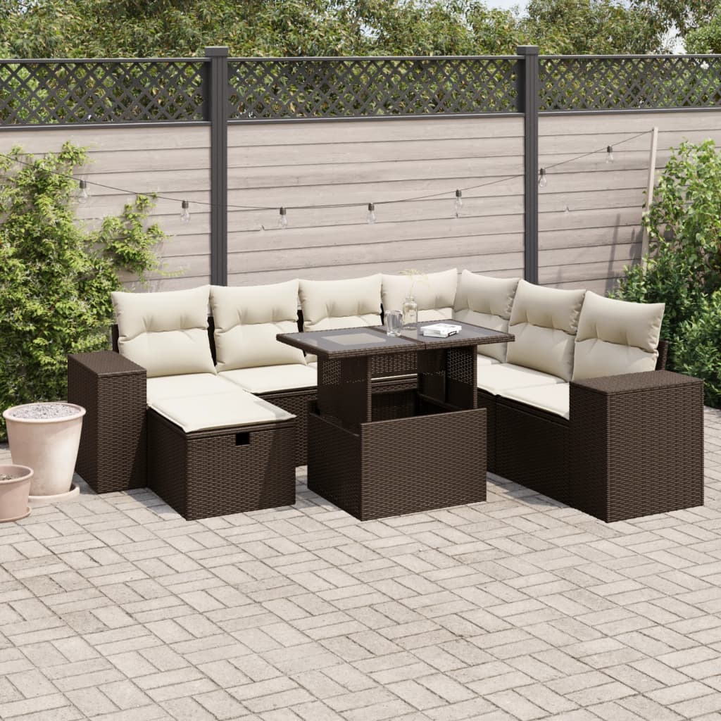 JUNG Vida 8-tlg. Garten-Sofagarnitur mit Kissen Braun Poly Rattan