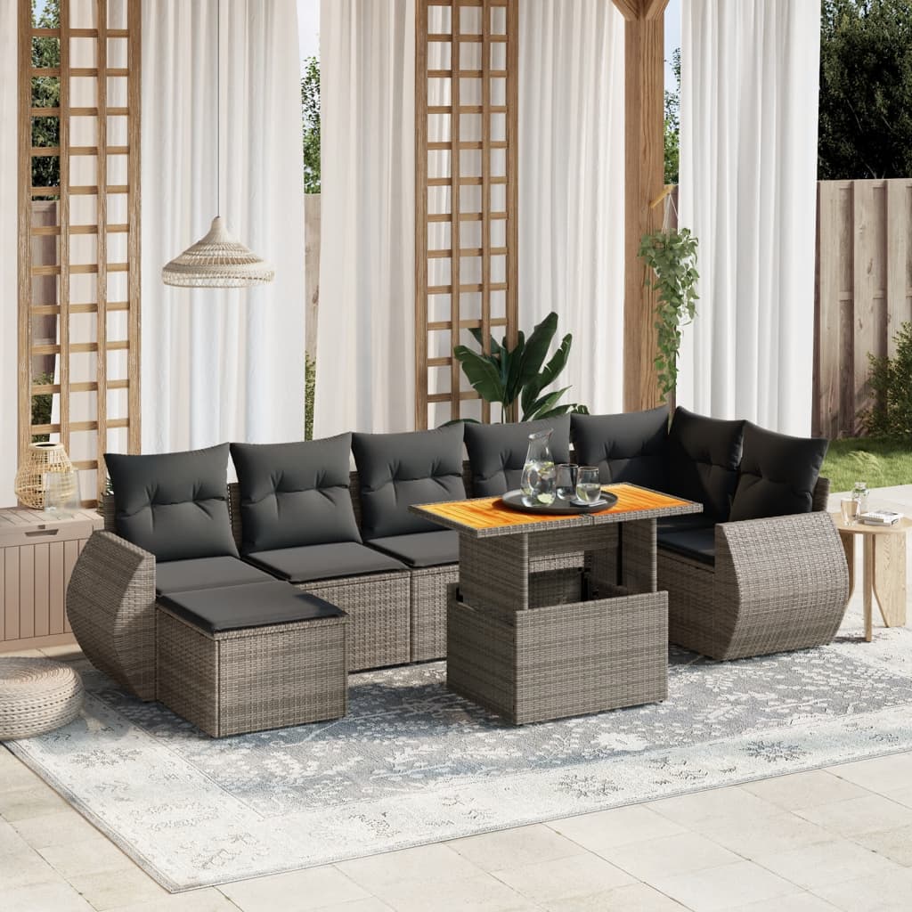 JUNG Vida 8-tlg. Garten-Sofagarnitur mit Kissen Grau Poly Rattan
