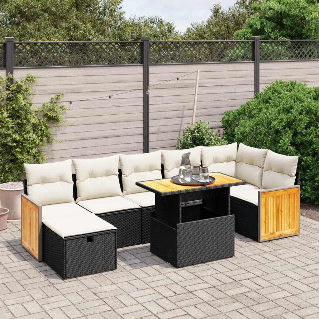 JUNG Vida 8-tlg. Garten-Sofagarnitur mit Kissen Schwarz Poly Rattan