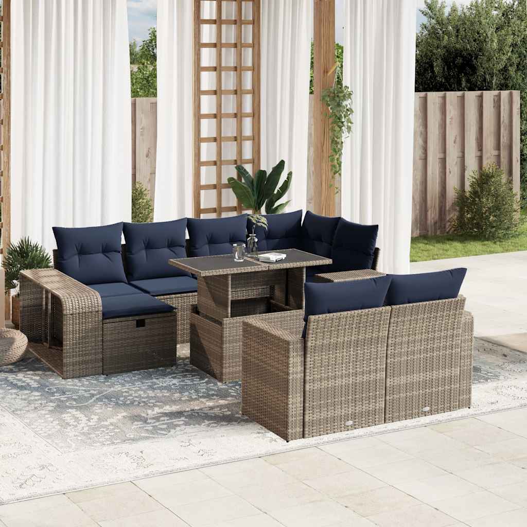 JUNG Vida 11-teiliges Gartensofa-Set mit Kissen, grau, Polyrattan
