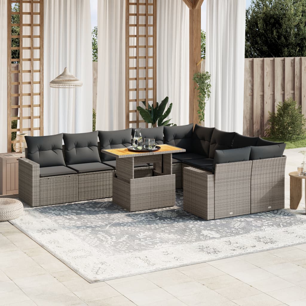 JUNG Vida 10-tlg. Garten-Sofagarnitur mit Kissen Grau Poly Rattan