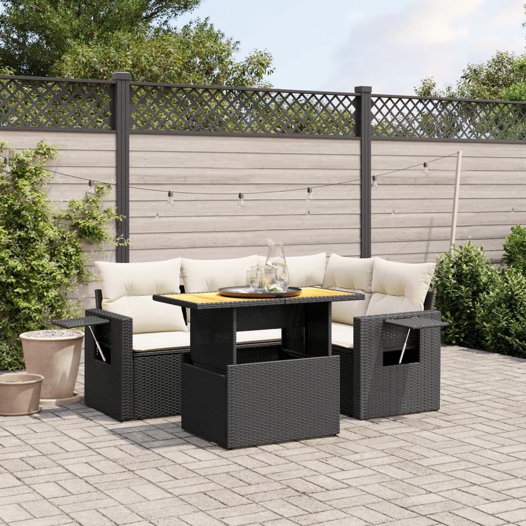 JUNG Vida 5-tlg. Garten-Sofagarnitur mit Kissen Schwarz Poly Rattan