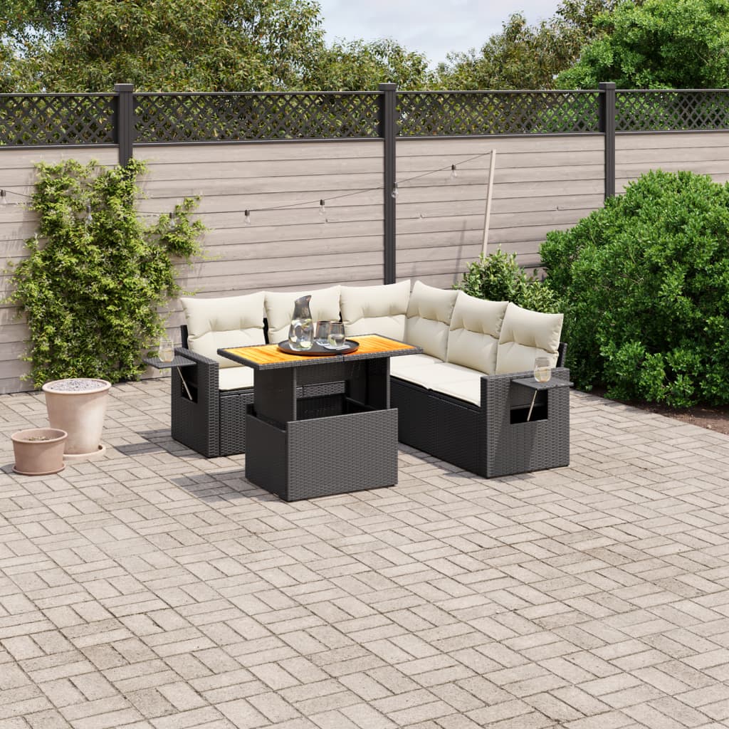 JUNG Vida 6-tlg. Garten-Sofagarnitur mit Kissen Schwarz Poly Rattan