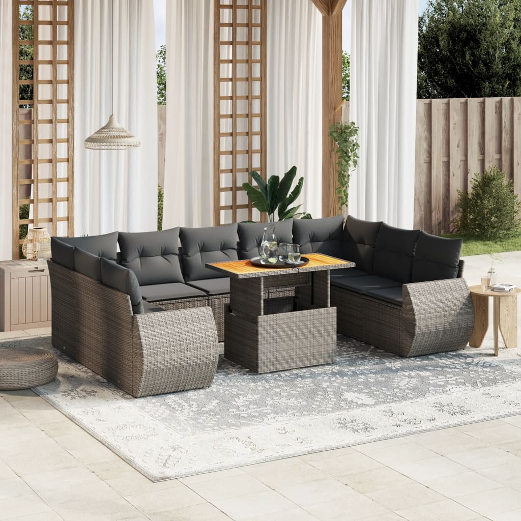 JUNG Vida 10-tlg. Garten-Sofagarnitur mit Kissen Grau Poly Rattan