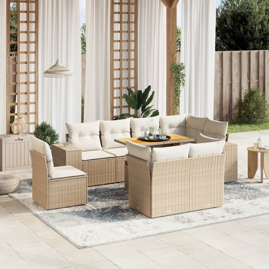 JUNG Vida 9-tlg. Garten-Sofagarnitur mit Kissen Beige Poly Rattan