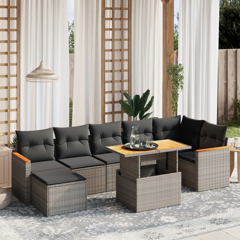 JUNG Vida 8-tlg. Garten-Sofagarnitur mit Kissen Grau Poly Rattan