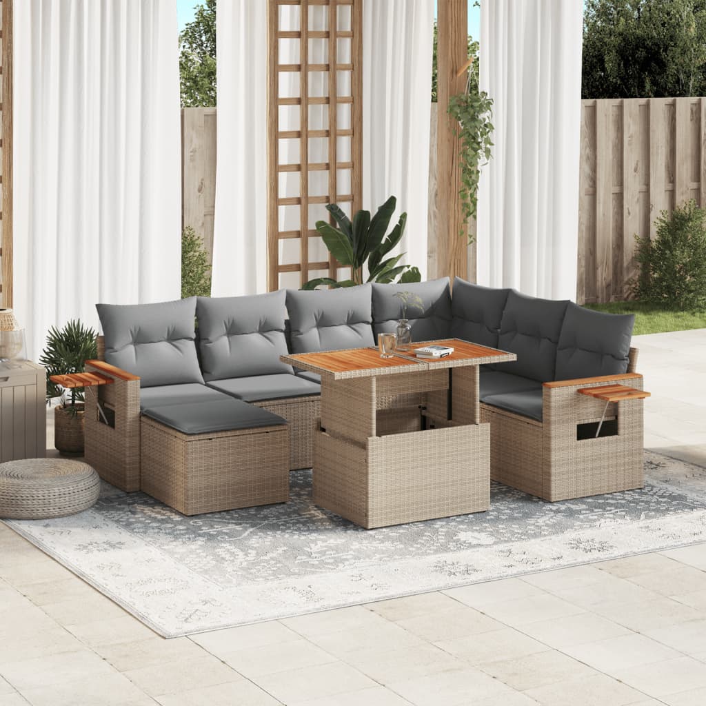 JUNG Vida 8-tlg. Garten-Sofagarnitur mit Kissen Beige Poly Rattan