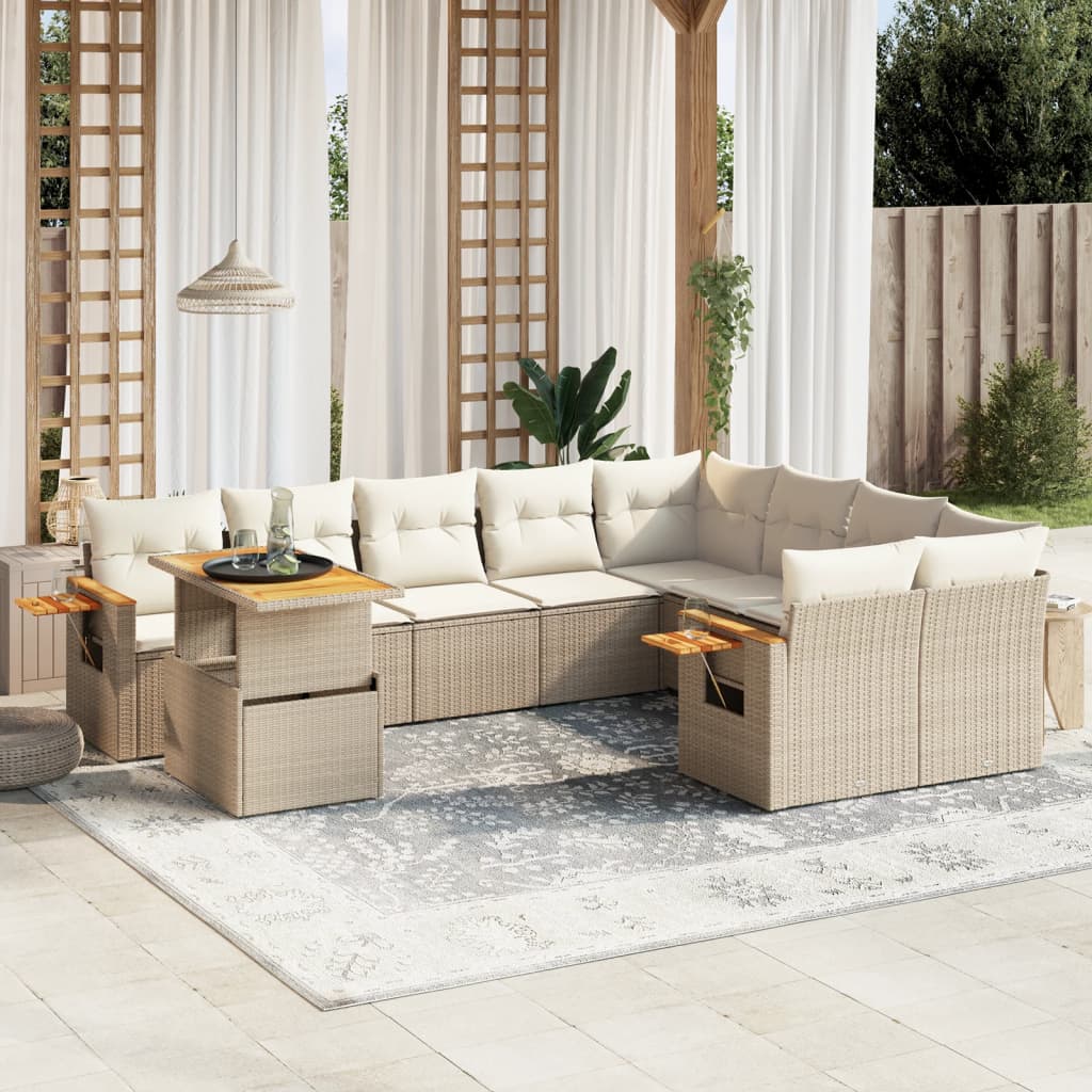 JUNG Vida 10-tlg. Garten-Sofagarnitur mit Kissen Beige Poly Rattan