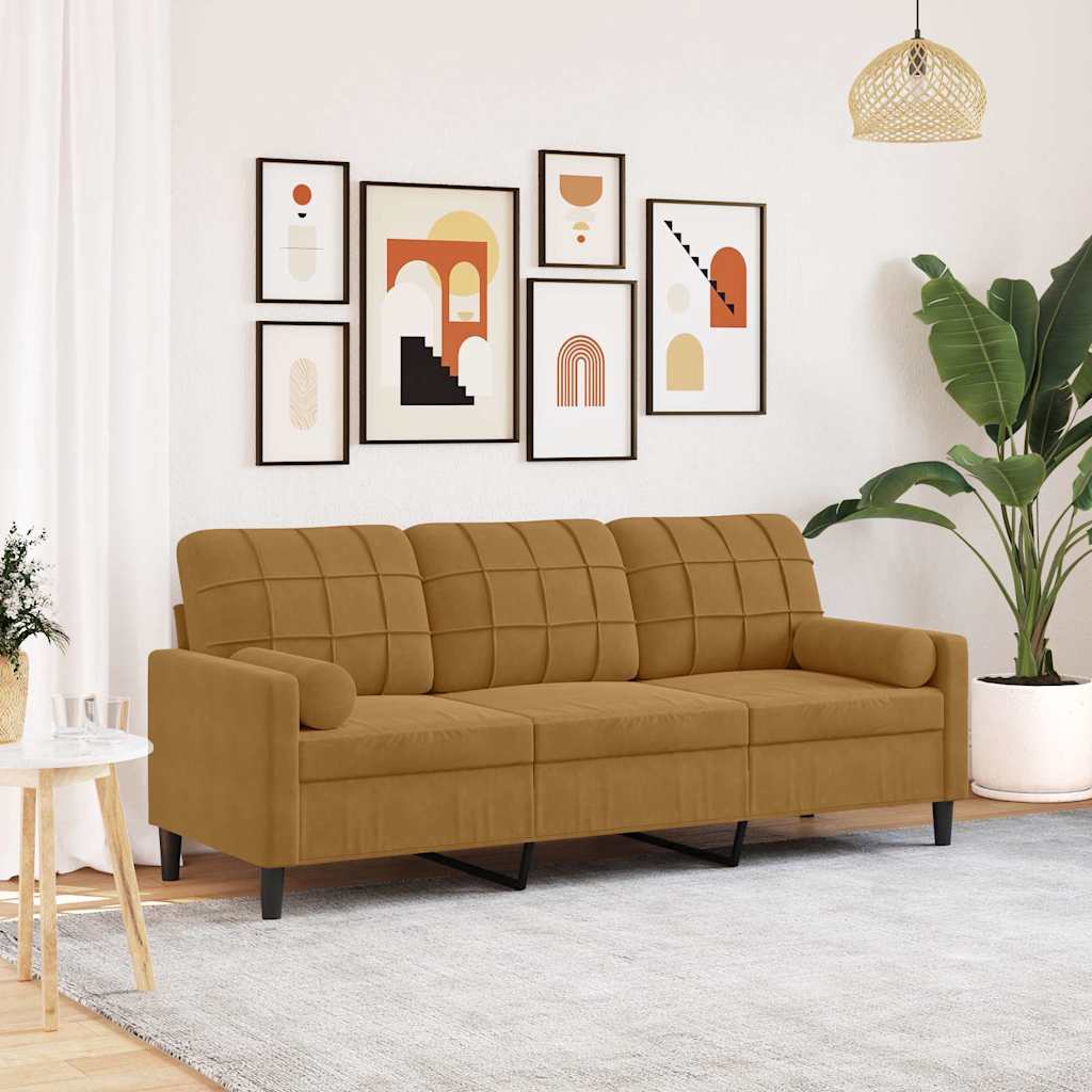 JUNG Vida 3-Sitzer-Sofa mit Zierkissen Braun 180 cm Samt