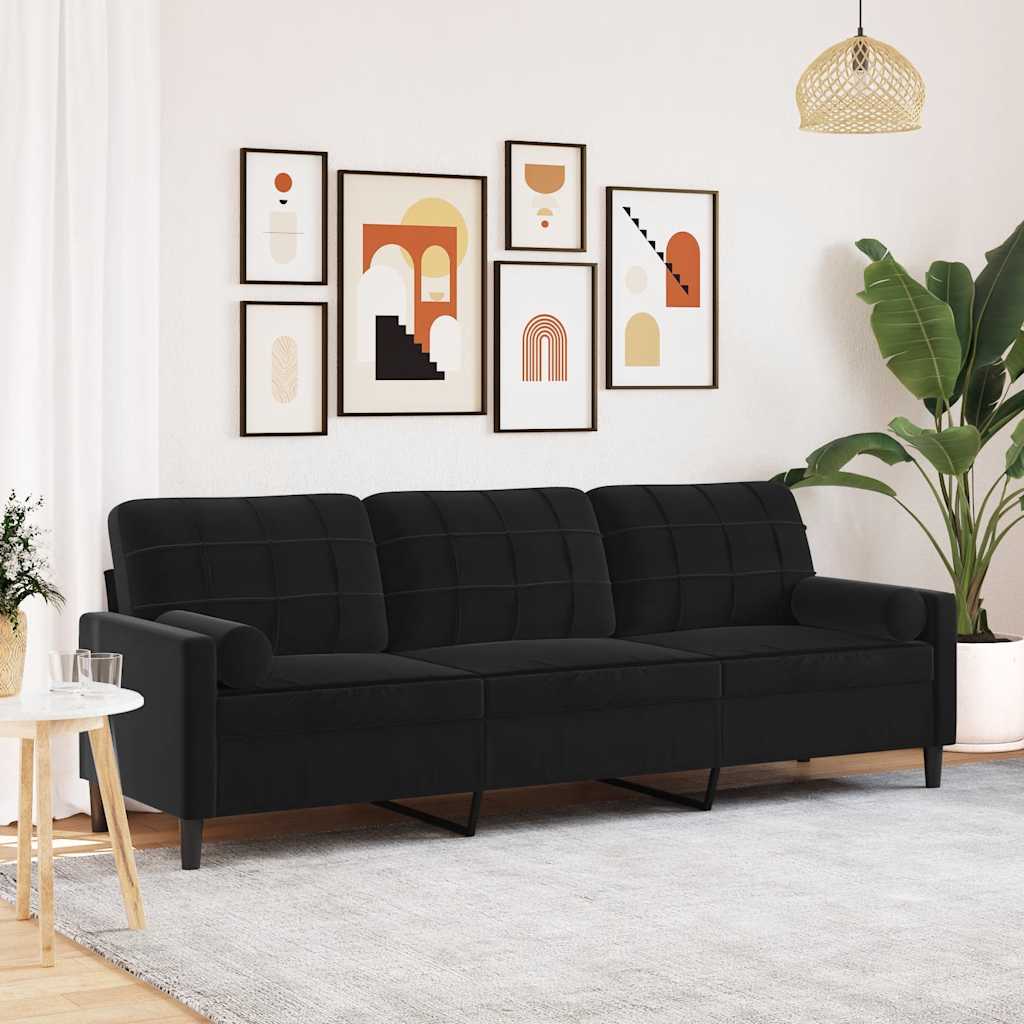 JUNG Vida Sofa 3-Sitzer mit Zierkissen Schwarz 210 cm Samt