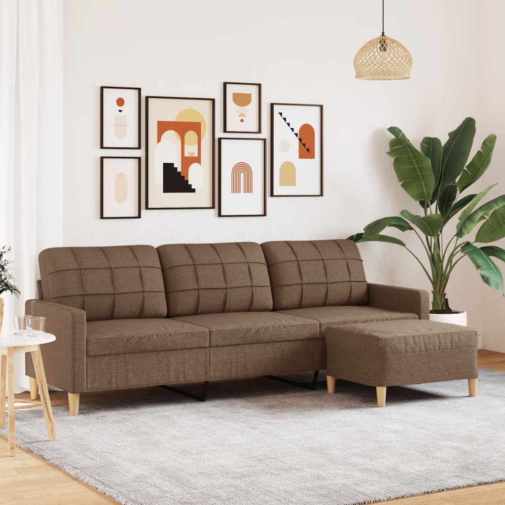 JUNG Vida 3-Sitzer-Sofa mit Hocker Braun 210 cm Stoff