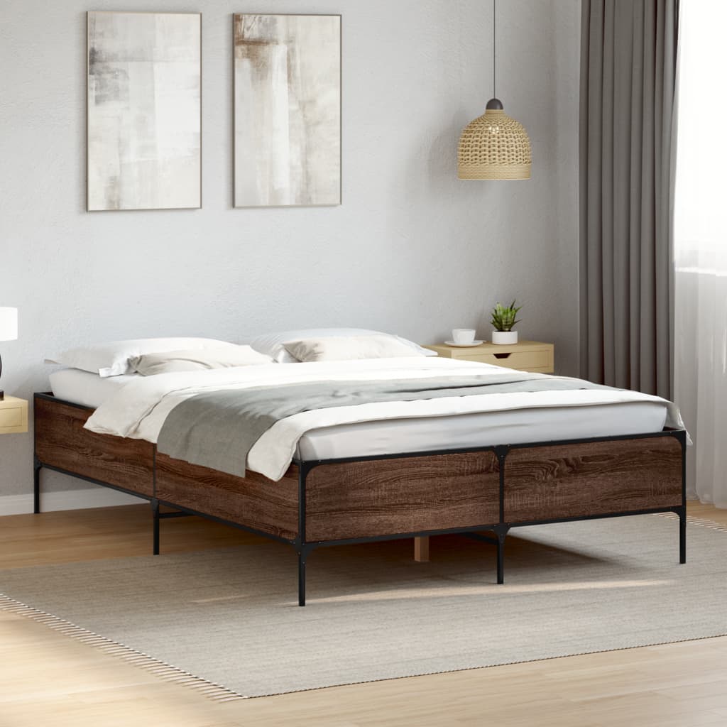 JUNG Vida Bettgestell Braun Eichen-Optik 160x200 cm Holzwerkstoff Metall