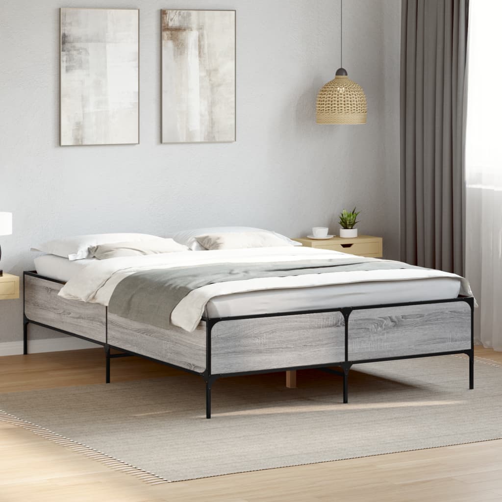JUNG Vida Bettgestell Grau Sonoma 140x200 cm Holzwerkstoff und Metall