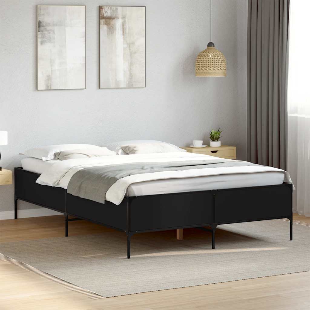 JUNG Vida Bettgestell Schwarz 120x200 cm Holzwerkstoff und Metall