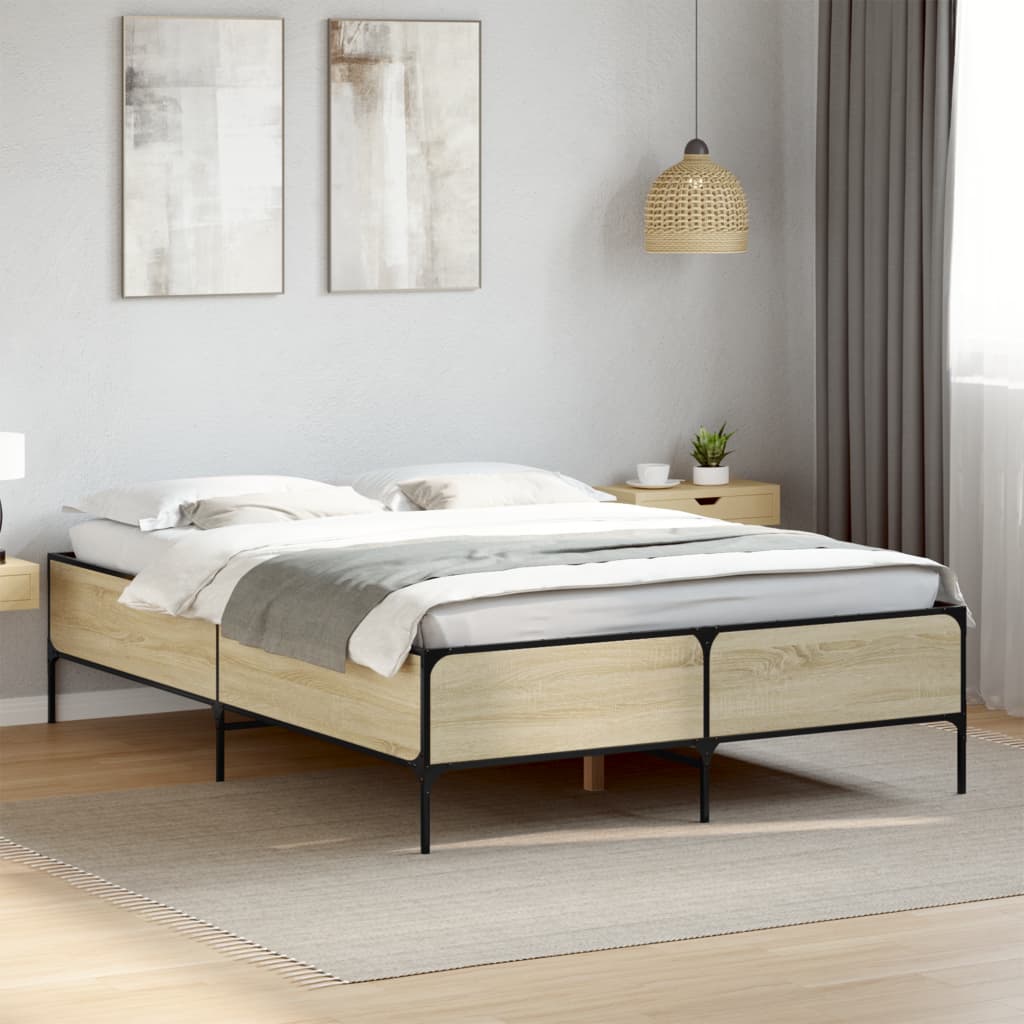 JUNG Vida Bettgestell Sonoma-Eiche 140x190 cm Holzwerkstoff und Metall