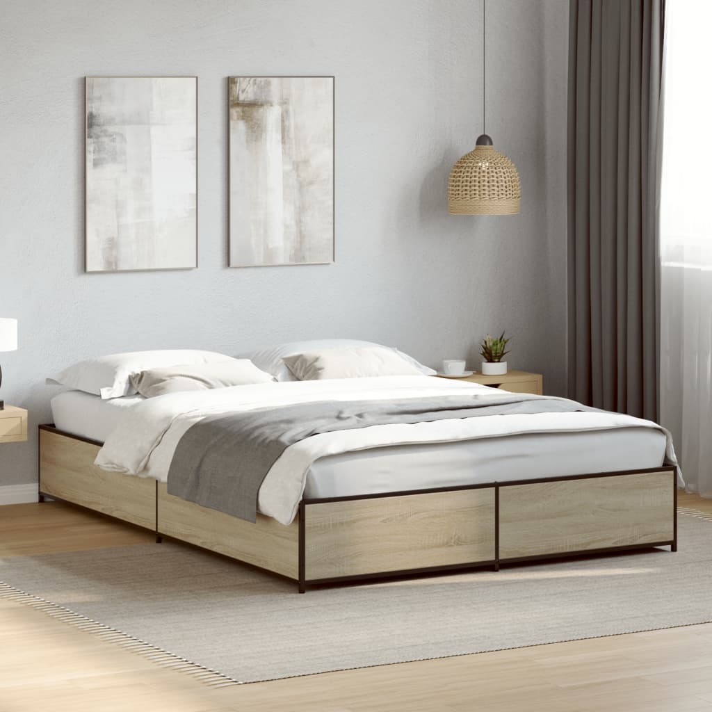 JUNG Vida Bettgestell Sonoma-Eiche 135x190 cm Holzwerkstoff und Metall