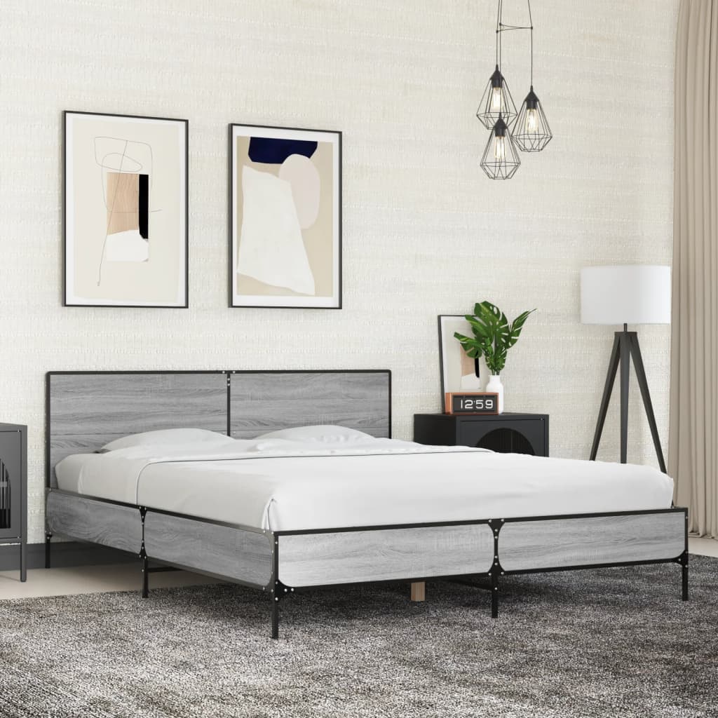 JUNG Vida Bettgestell Grau Sonoma 160x200 cm Holzwerkstoff und Metall