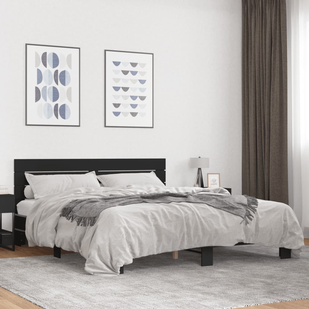 JUNG Vida Bettgestell Schwarz 200x200 cm Holzwerkstoff und Metall
