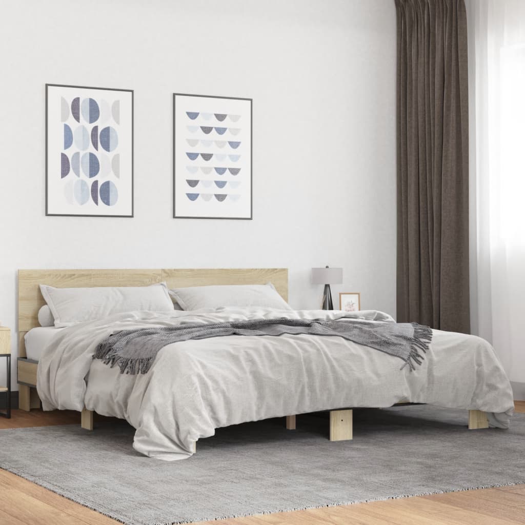 JUNG Vida Bettgestell Sonoma-Eiche 200x200 cm Holzwerkstoff und Metall